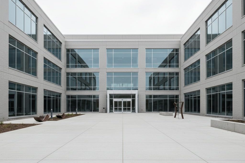 Exterior of a modern government medical clinic building on an overcast morning